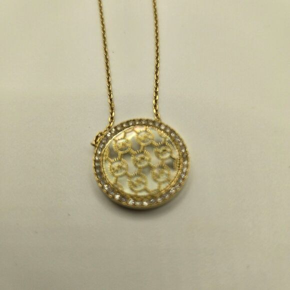 Michael Kors Gold Tone Pave Monogram Mother of Pearl Necklace - Picture 3 of 7